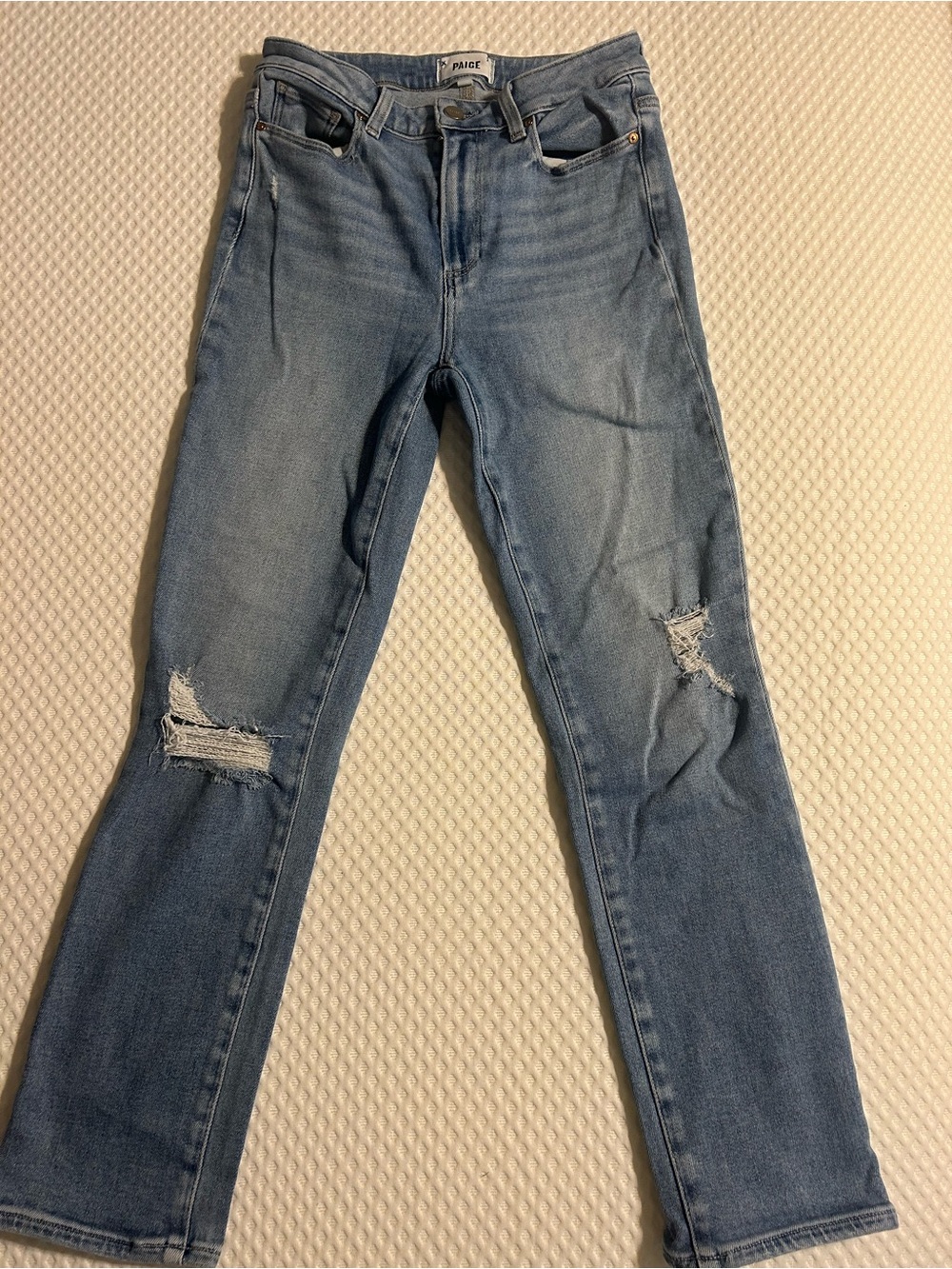 PAIGE Light Blue Distressed Ankle Crop Jeans